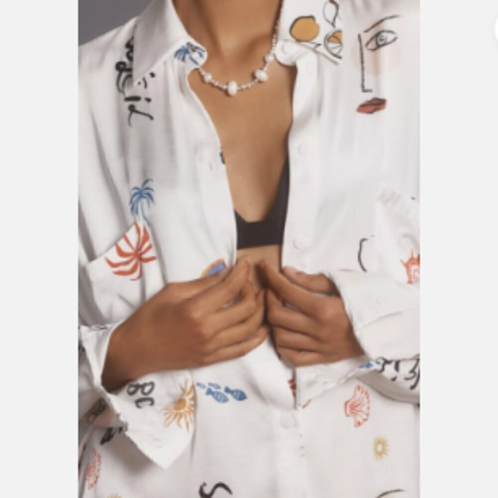 COREY LYNN CALTER | Long-Sleeve Printed Mini Shirt Dress from Anthropologie NWT - Picture 4 of 12